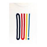 Ivory Knit “OUI!” Sweater with Navy & Yellow Banded Sleeve Contrast