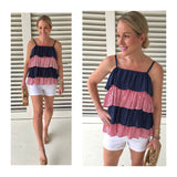 Red Stripe & Navy Dots Tiered Cami