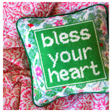 Needlepoint Bless Your Heart Pillow with Velvet Back