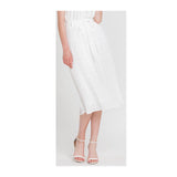 White Textured Stripe Pleated Midi Skirt with Tie Waist