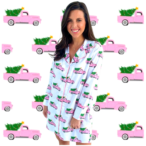 Pink Truck Christmas Cotton Sateen Night Shirt