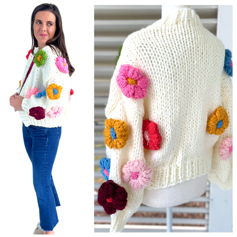 Carrie Handmade Knit Flower Cardigan - James Ascher