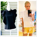 Black OR White Wraparound Double Layer Ruffle Tops