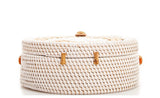Balinese Ivory & Cognac Purse with Woven Design & Top Closure