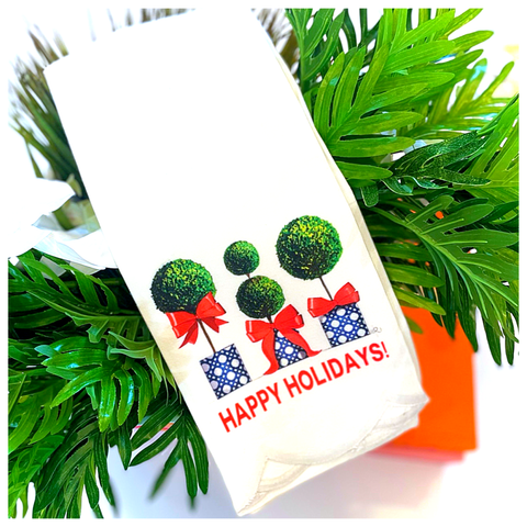 SCALLOPED Happy Holidays Topiary Kitchen or Guest Towel