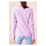 Black or Lavender Medium Weight Stretchy Ribbed Knit Crisscross V-Neck Sweater