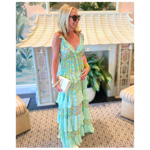 Miss June Turquoise & Metallic Gold Moon Maxi Dress