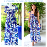 Blue Floral Palisades Tie Shoulder Dress