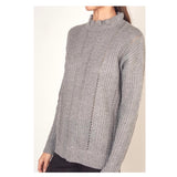 Heather Grey Knit Ruffle Neck Lightweight Sweater Top with Banded Waist