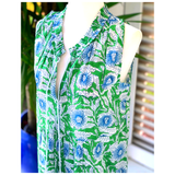 Emerald Isle Block Print Ruffle Neck Maxi Dress