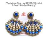 Periwinkle Blue HANDMADE Beaded & Pearl Seashell Earrings