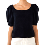 Black Fine Knit Puff Sleeve Bella Sweater