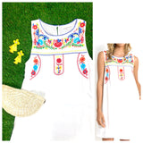 White Sleeveless Dress with Embroidered Yoke & Pockets