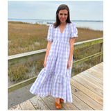 Lavender Gingham Puff Sleeve Mary Lou Dress with POCKETS