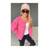 Pink Bubble Knit Open Front Handmade Cardigan