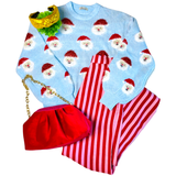 Blue Jolly Sweater with Fuzzy Santas