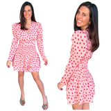 Pink & Red Heart Print Be Mine Smocked Skirt & Wrap Top Set (sold together)