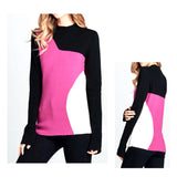 Black Knit Color Block Sweater with Sleeve Slits