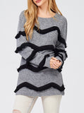 Grey Lightweight Sweater with Black Fringe Hem