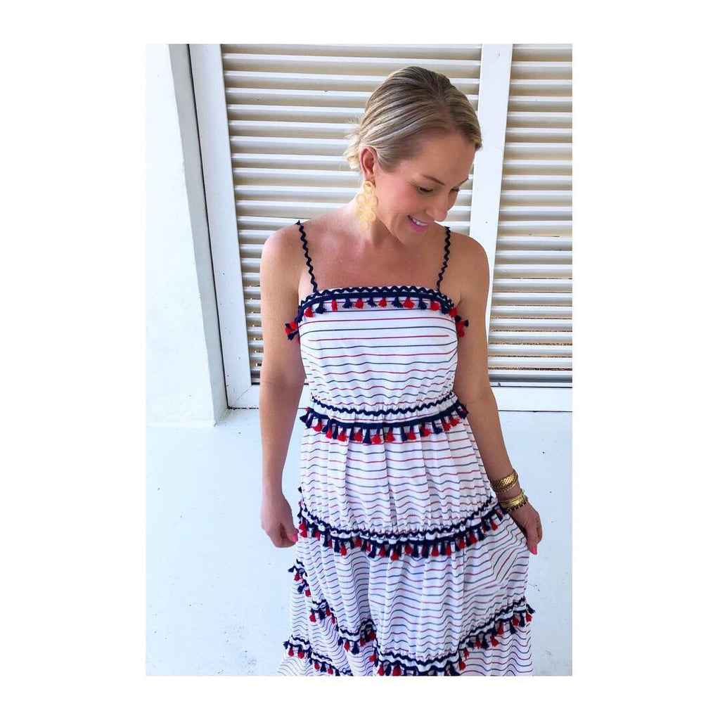 Red white and blue striped maxi dress Clearance
