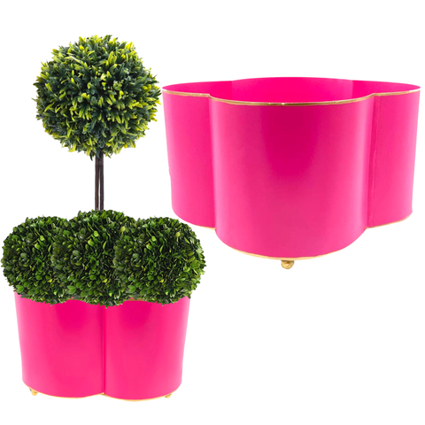 Pink Hand Painted 12” Quatrefoil Cachepot with Gold Feet