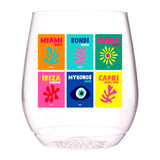 (12 styles) Set of 4 UNBREAKABLE Stemless Wine Glasses, made from Recycled Plastic
