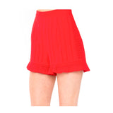 Tomato Red Eyelet Shorts with Back Zip and Flutter Hem