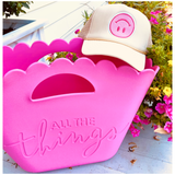 Bright Pink Scalloped 18” “All the Things” Waterproof Jelly Pool Tote