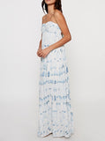 Blue and White Strapless Maxi Dress