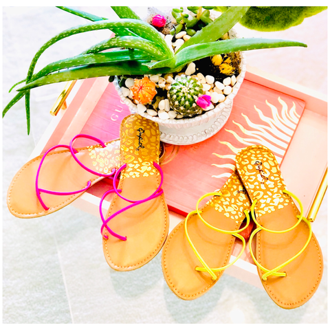 Neon Pink or Neon Yellow PU Leather Crisscross Sandals