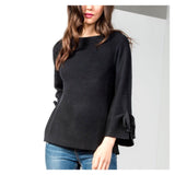 Black Knit Swing Sweater with Flared Tie Sleeves