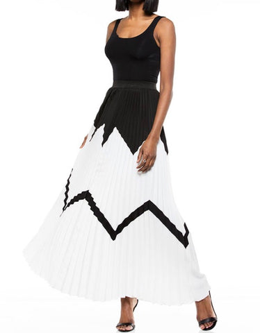 Black & White Pleated Maxi Skirt