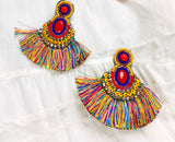Multicolor Fringe Beaded Chandelier Earrings
