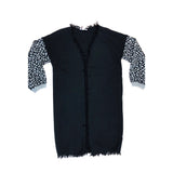 Black & Grey Leopard Sleeve Contrast Fringe Cardigan