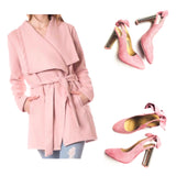 Blush Pink Shawl Collar Jacket with Belt