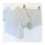 Blue White Stripe Scalloped Top (Shorts Sold Separately)
