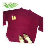 Burgundy OR Black Ribbed Mock Neck Flare Sleeve High Low Hem Sweater