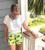 Light Blue Lemon Print Drawstring Shorts with Pockets 🍋