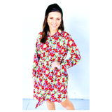 Blue Kelly Green Pink & Red Floral Button Front Flounce Dress