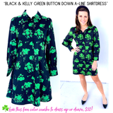 Black & Kelly Green Button Down A-Line Shirtdress