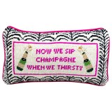 Needlepoint “Now We Sip Champagne” (Biggie quote) Pillow with Velvet Back