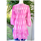 Pink Ikat Block Print Cotton Folly Dress