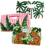 (3 Styles) Hand Beaded Bev Hills Hotel Stripe, Palm Tree or Tiger U-Handle Bag