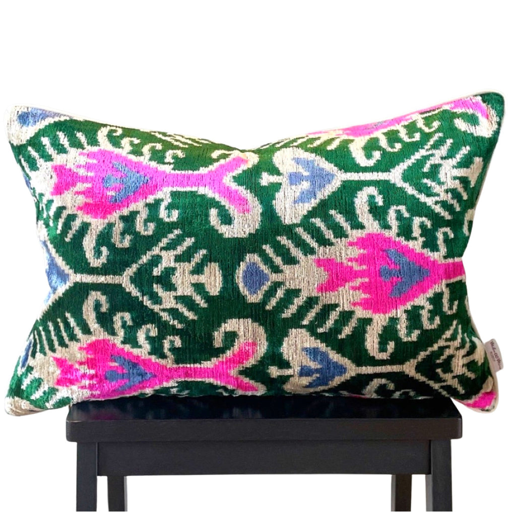 Handcrafted Velvet Pillows in Pink or Green Basketweave - James Ascher