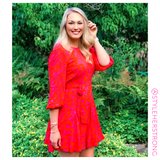Pink & Red Fit & Flare Julia Dress with Keyhole Back