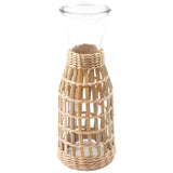 White & Tan Rattan Tumbler Glasses & Carafe (or Vase!)