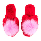 Pink & Red Pom Pom Slippers