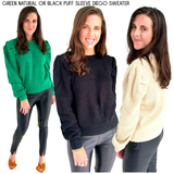 Green Natural or Black PUFF SLEEVE Diego Sweater