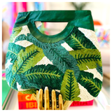 Hand Beaded Palm Leaf Bag with Leather Handle & Optional Leather Shoulder Strap