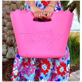 Bright Pink Scalloped 18” “All the Things” Waterproof Jelly Pool Tote